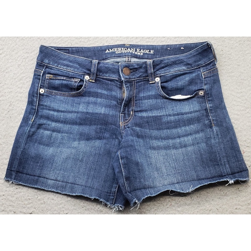 American Eagle Outfitters Cutoff Shorts Women 8 Blue Denim Super Stretch Raw Hem